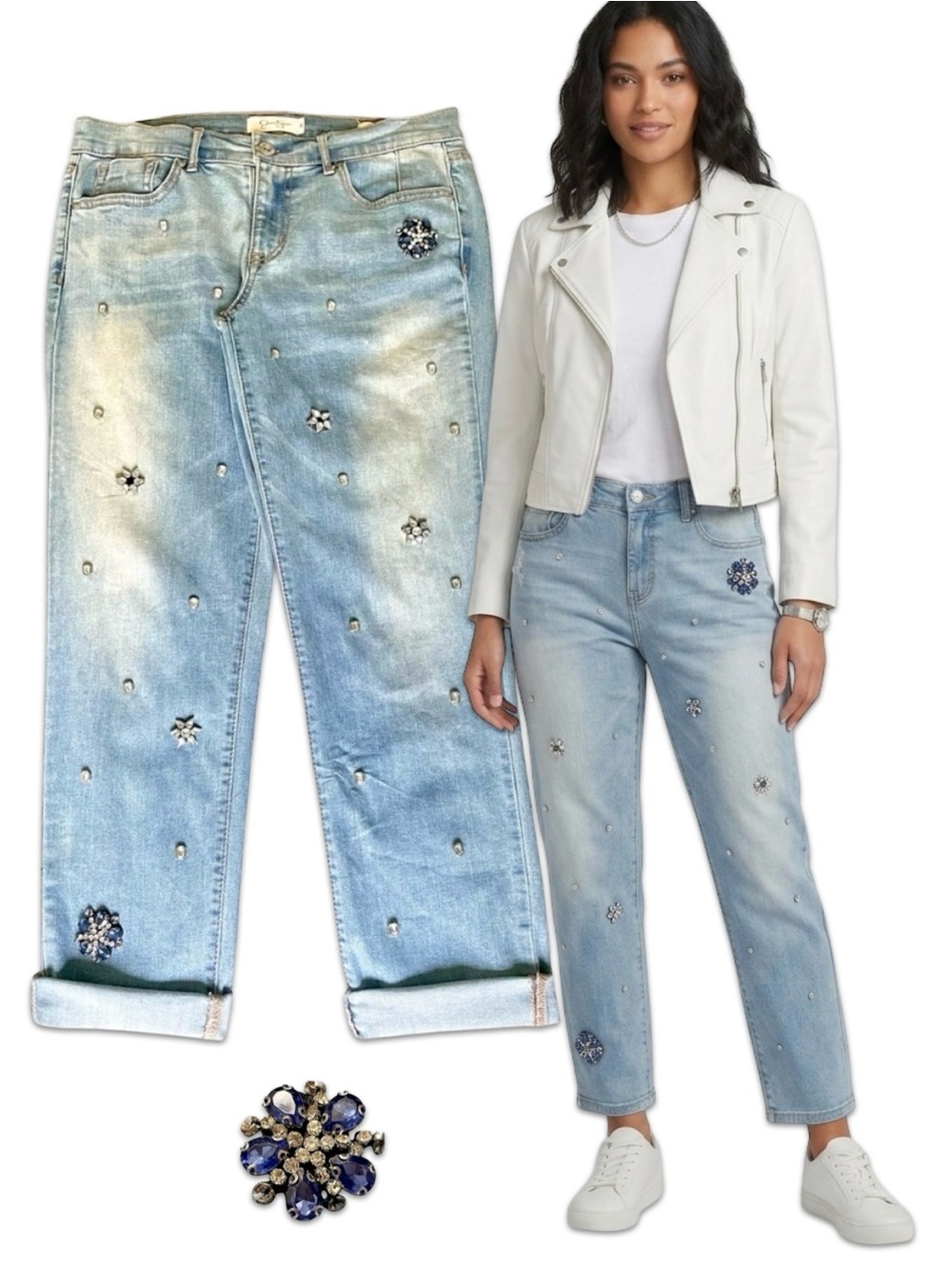Jessica Simpson Mika Best Friend Embellished Crystal Boyfriend Jeans Size 26